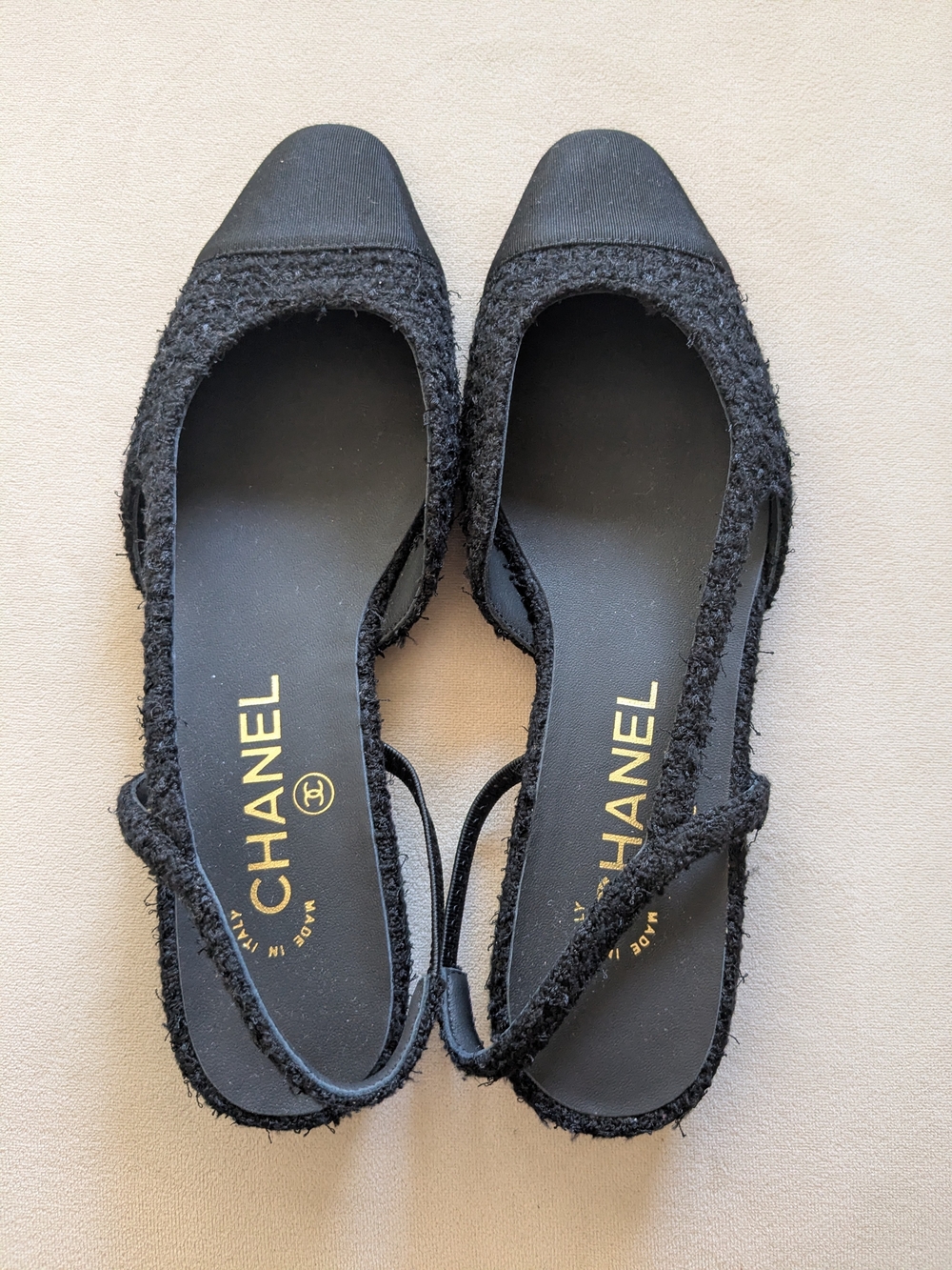 NEW CHANEL Black Tweed Slingback Flats size 37